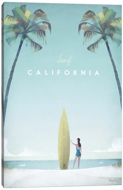 Surf California Canvas Art Print - Palm Tree Art