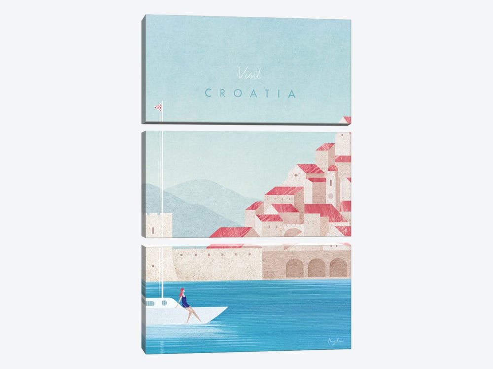 Croatia Travel Poster by Henry Rivers 3-piece Canvas Print