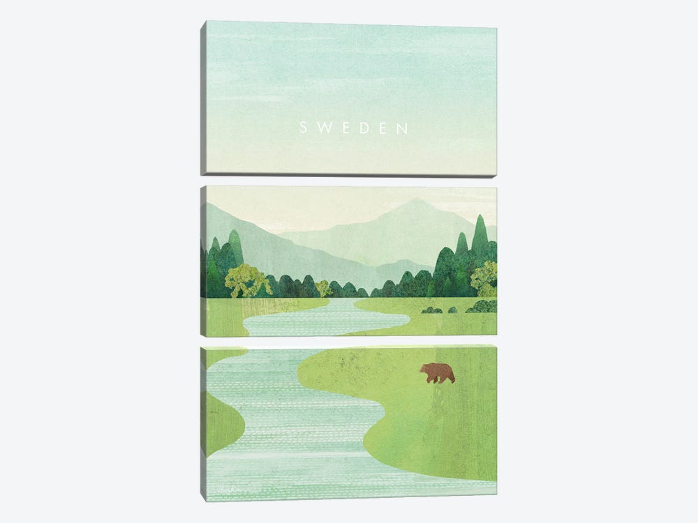 Sweden Travel Poster by Henry Rivers 3-piece Canvas Art Print