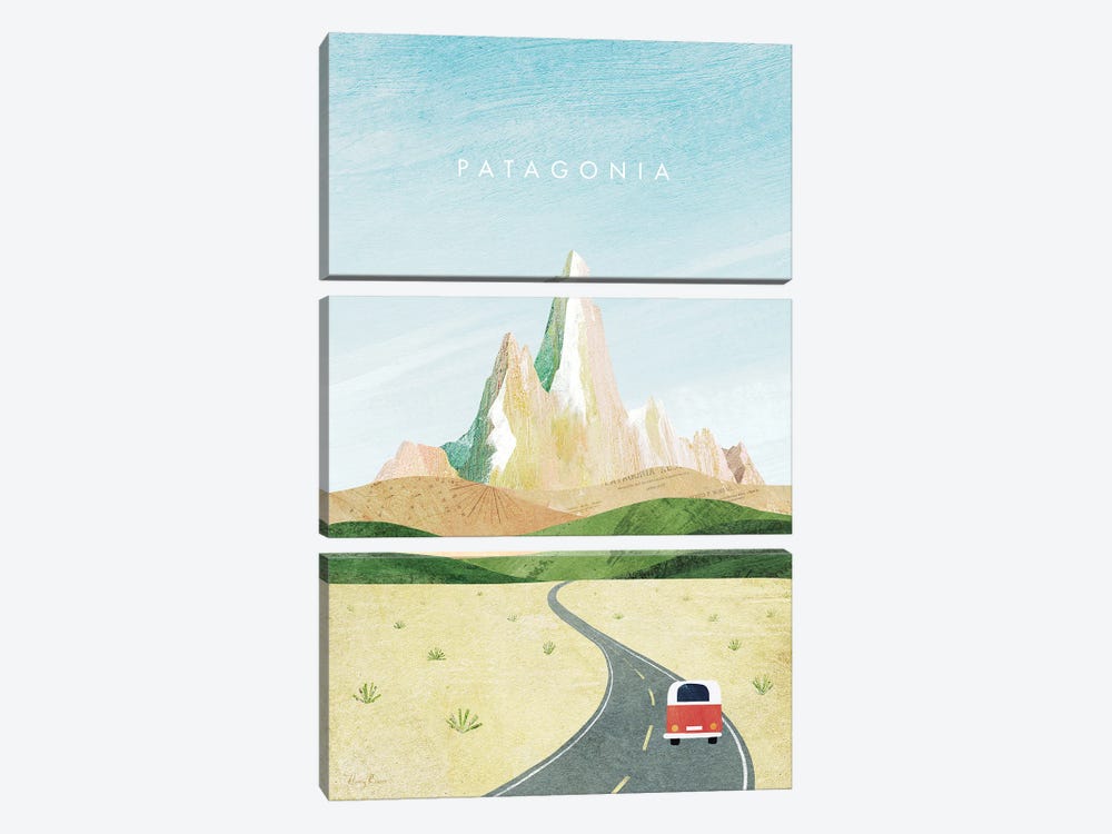Patagonia Travel Poster by Henry Rivers 3-piece Canvas Print