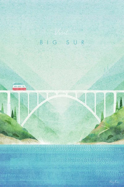 Big Sur Travel Poster by Henry Rivers metal wall art