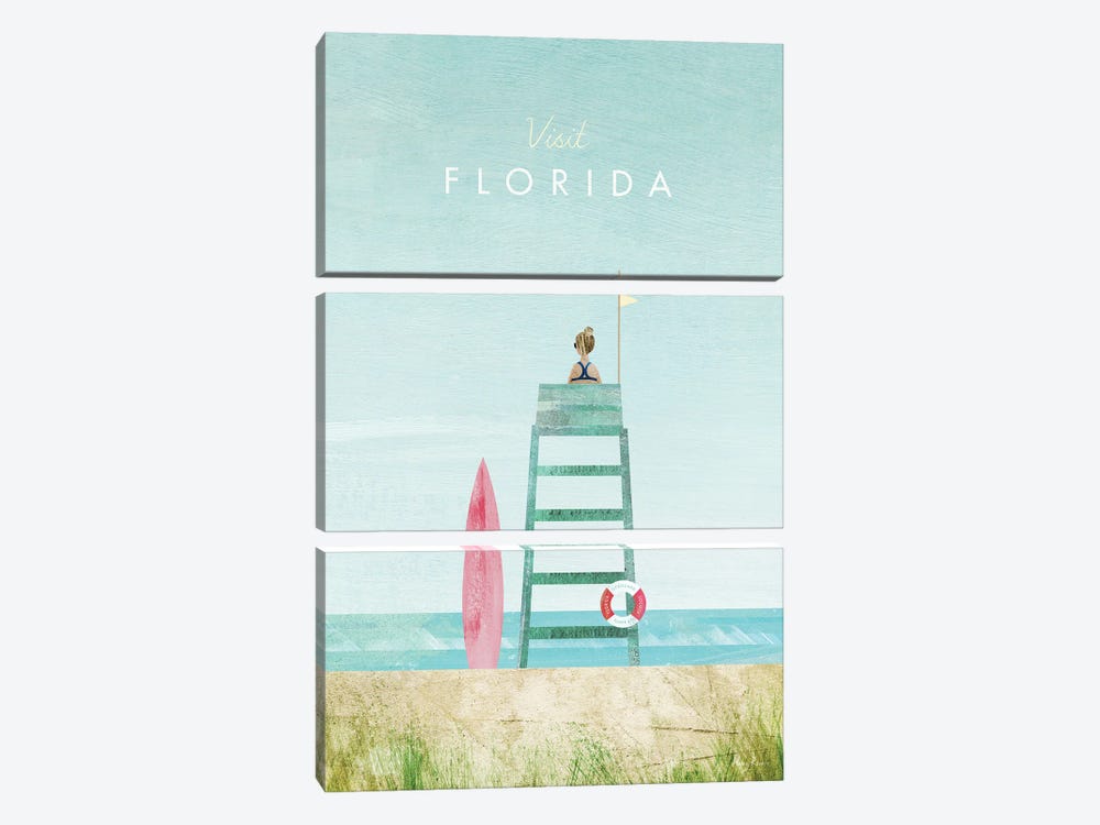 Florida Travel Poster by Henry Rivers 3-piece Canvas Print