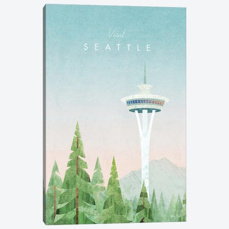 Seattle Travel Poster Canvas Print #RIV50} by Henry Rivers Canvas Artwork