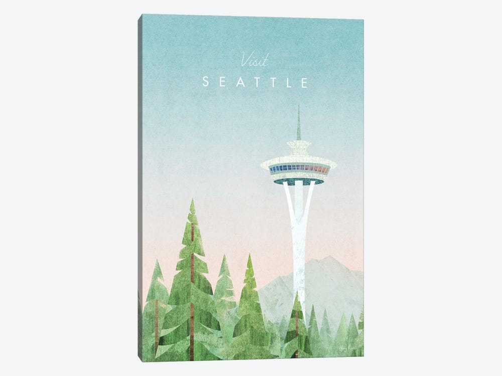 Seattle Travel Poster by Henry Rivers 1-piece Canvas Artwork