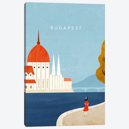 Budapest, Hungary Travel Poster Canvas Print #RIV53} by Henry Rivers Canvas Artwork