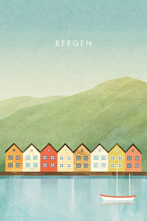 Bergen, Norway Travel Poster by Henry Rivers wall art