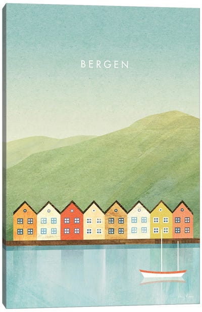Bergen, Norway Travel Poster Canvas Art Print - Henry Rivers