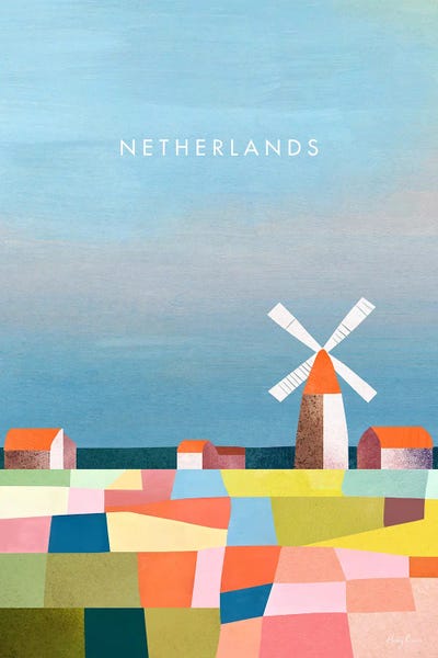 Watermills & Windmills: Netherlands Travel Poster by Henry Rivers