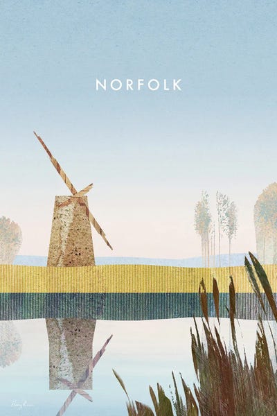Watermills & Windmills: Norfolk, England Travel Poster by Henry Rivers
