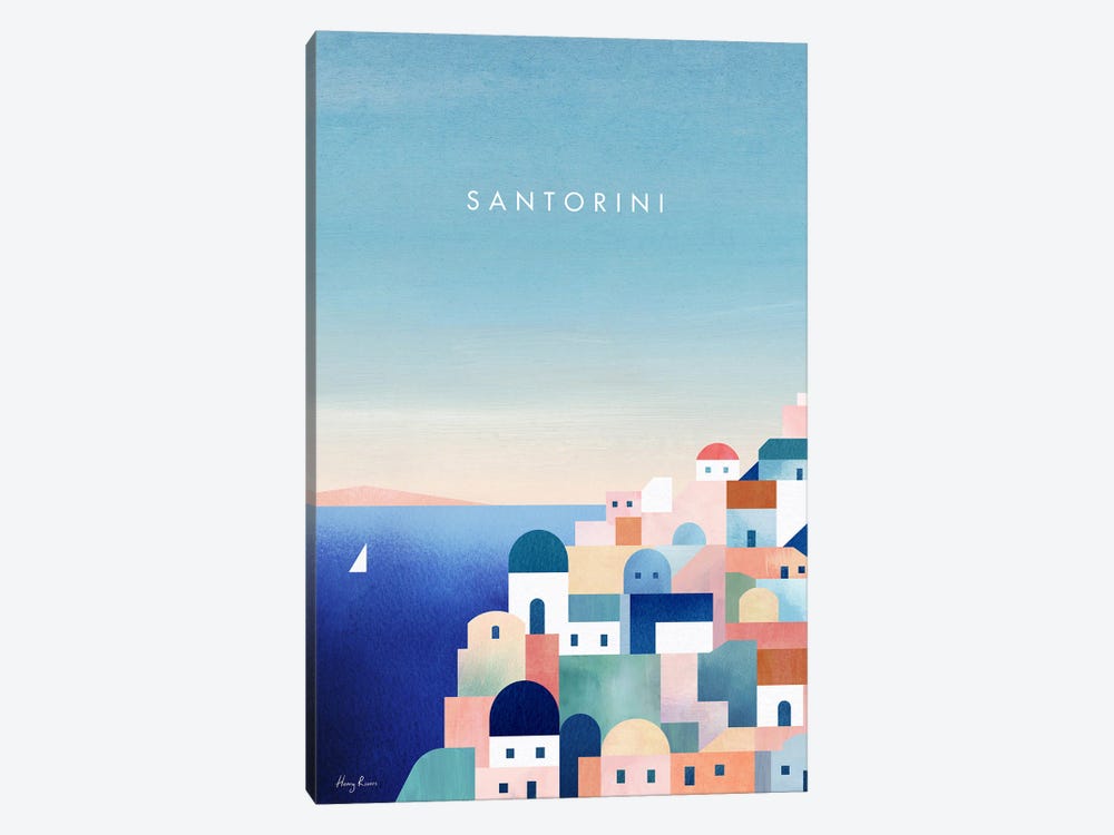 Santorini, Greece Travel Poster by Henry Rivers 1-piece Canvas Artwork