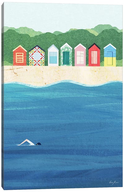 Beach Huts Canvas Art Print - Henry Rivers