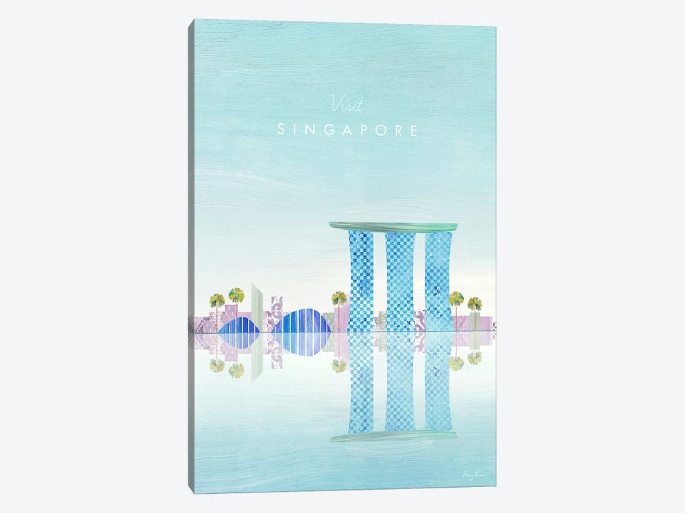Singapore Travel Poster by Henry Rivers 1-piece Canvas Art Print
