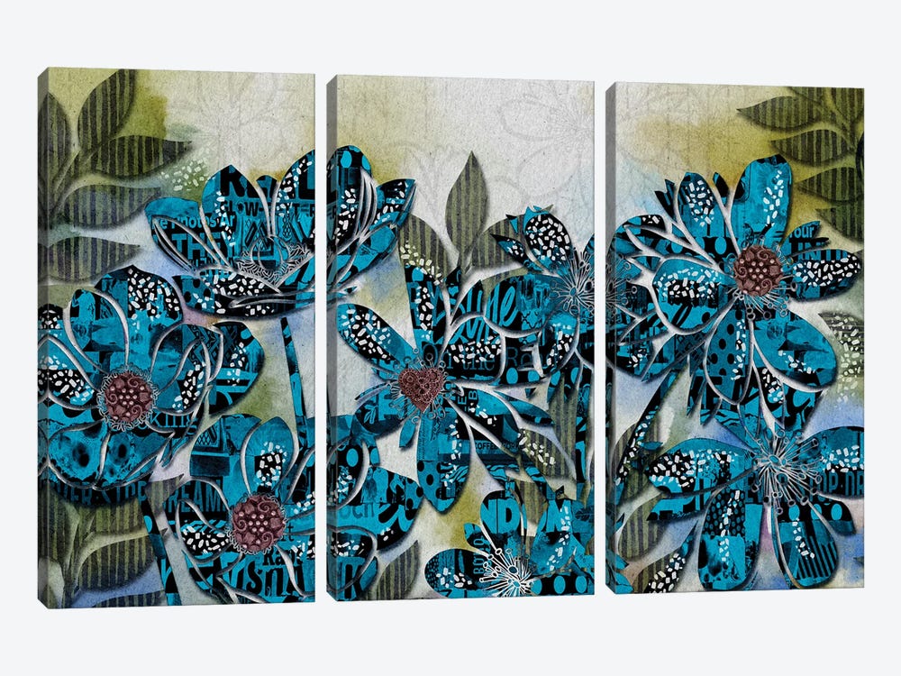 Modern Floral Blue by Robin Jorgensen 3-piece Canvas Print