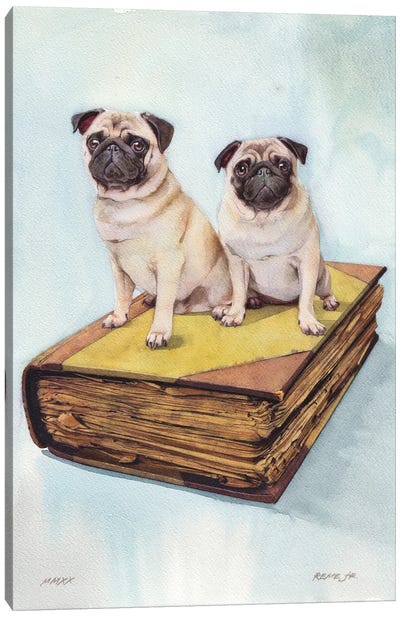 Pugs On Old Book Canvas Art Print - Book Art