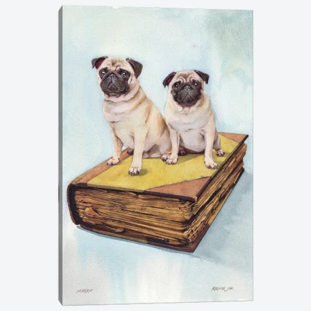 Pugs On Old Book Canvas Print #RJR25} by REME Jr Canvas Art