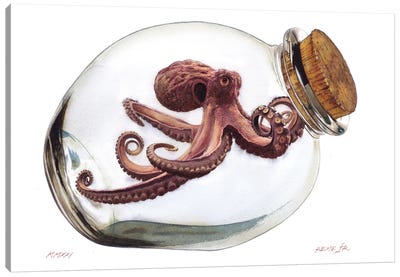 Octopus In Bottle II Canvas Art Print - REME Jr