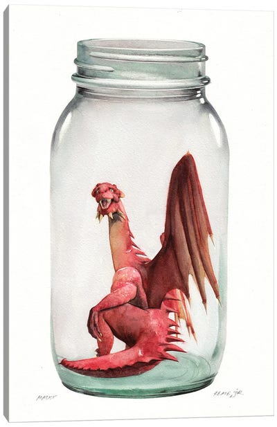 Dragon In Jar I Canvas Art Print - Friendly Mythical Creatures