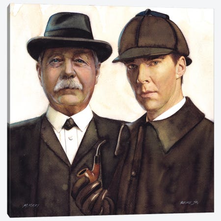 Arthur Conan Doyle And Sherlock Holmes Canvas Print #RJR3} by REME Jr Canvas Artwork