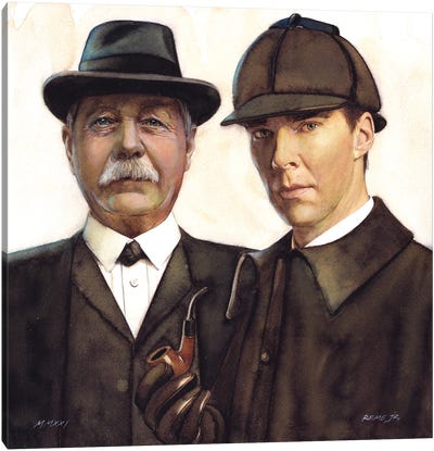 Arthur Conan Doyle And Sherlock Holmes Canvas Art Print - Crime Drama TV Show Art