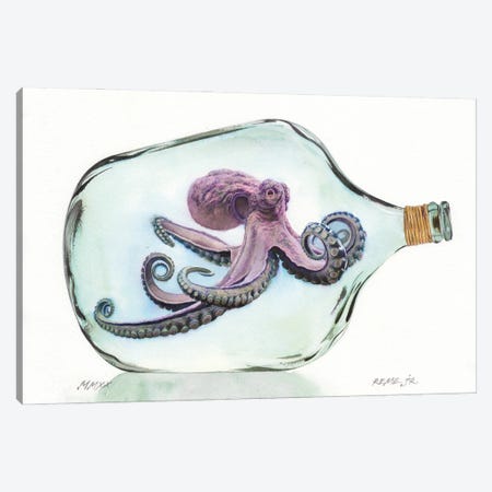 Octopus In Bottle I Canvas Print #RJR8} by REME Jr Canvas Wall Art
