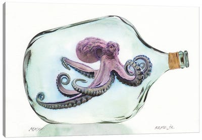 Octopus In Bottle I Canvas Art Print - Unlikely Friends