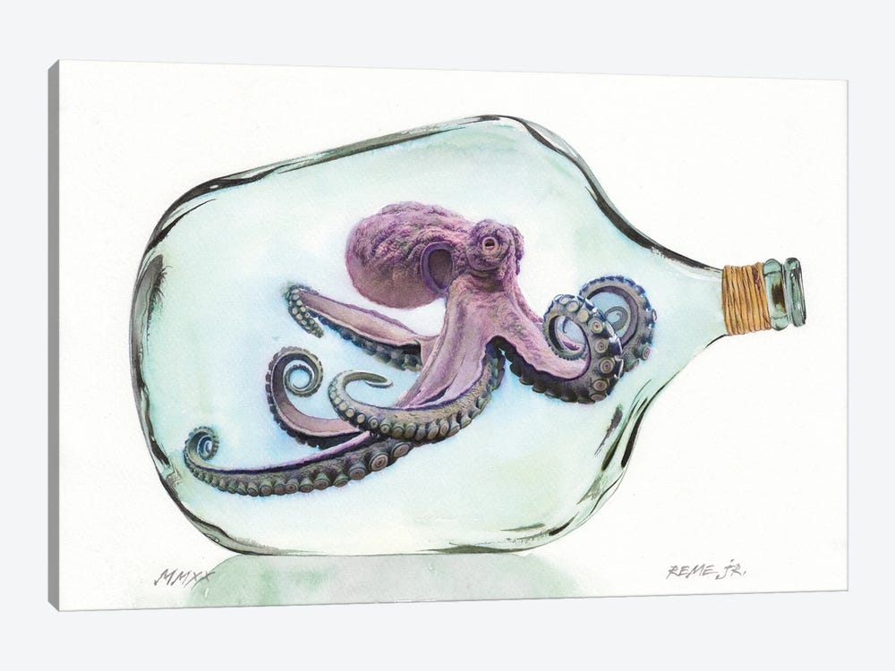 Octopus In Bottle I by REME Jr 1-piece Art Print