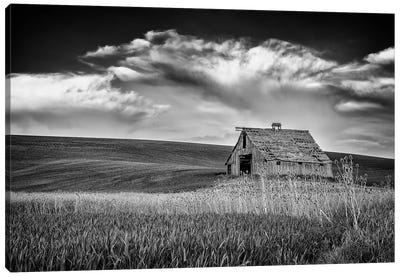 Sunset At The Old Barn Black And White Canvas Art Print
