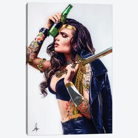 Wonder Woman Beer Canvas Print #RKE39} by El Rokk Canvas Artwork