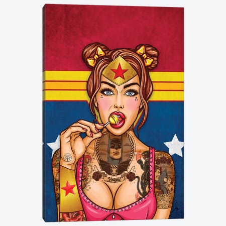 Wonder Woman Pinup Canvas Print #RKE40} by El Rokk Canvas Print