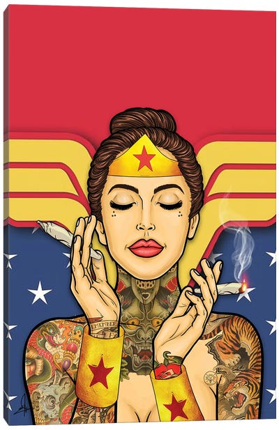 Wonder Woman Stoner Canvas Art Print - Smoking Art