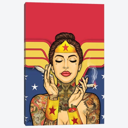 Wonder Woman Stoner Canvas Print #RKE41} by El Rokk Art Print