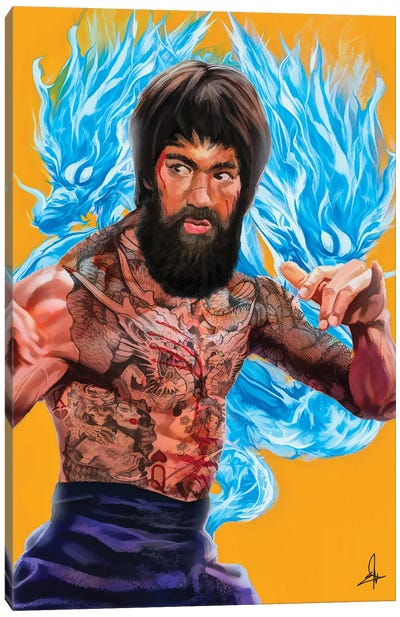 Bruce Lee Beard Canvas Art Print - Dragon Art