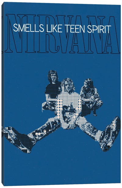 Smells Like Teen Spirit - Nirvana II Canvas Art Print - Black, White & Blue Art