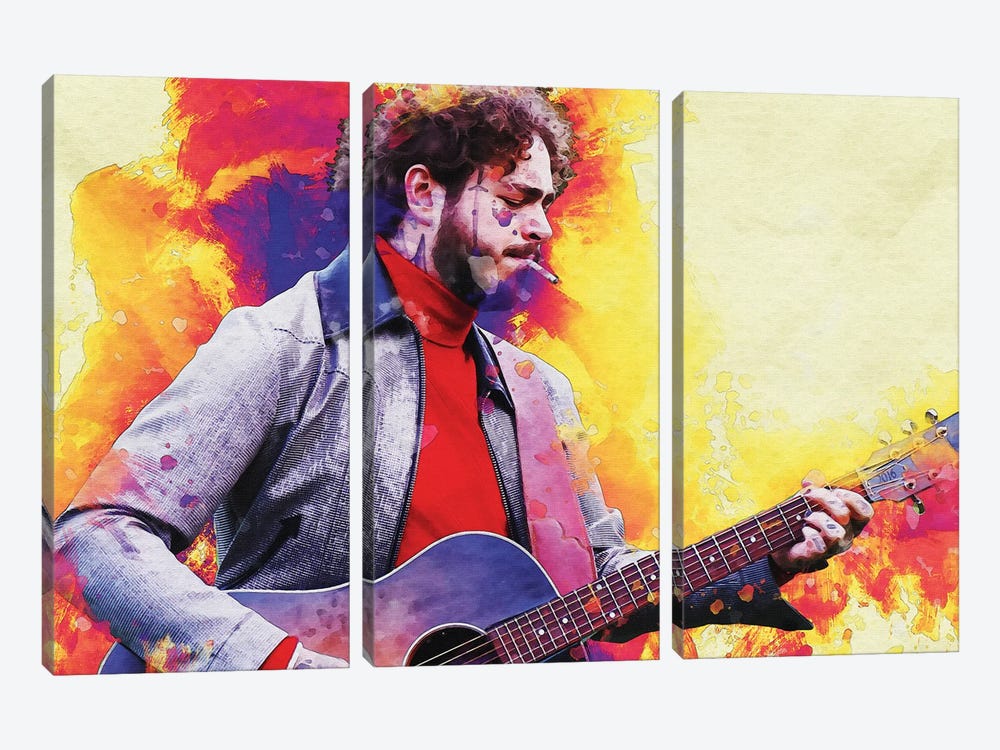 Smudge Post Malone With The Guitar by Gunawan RB 3-piece Canvas Artwork