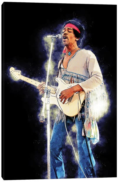 Spirit Of Jimi Hendrix Live Concert Canvas Art Print - Microphone Art