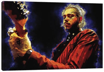 Spirit Post Malone And The Guitar Canvas Art Print - Rap & Hip-Hop Art