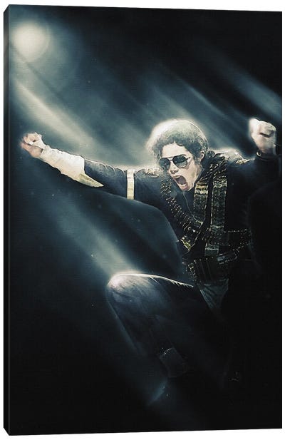 Superstars Of Michael Jackson Jump In Concert Canvas Art Print - Black & White Pop Culture Art