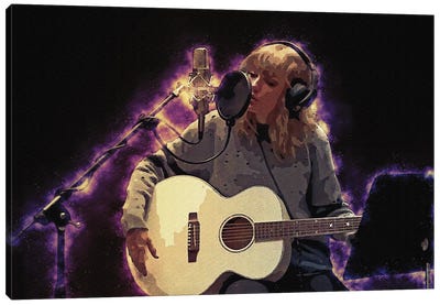 Spirit Of Taylor Swift In Recording Studio Canvas Art Print - Guitar Art