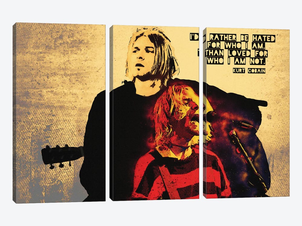 I'd Rather Be Hated - Kurt Cobain Quote by Gunawan RB 3-piece Canvas Print