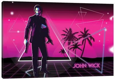 John Wick Retro Canvas Art Print - Keanu Reeves