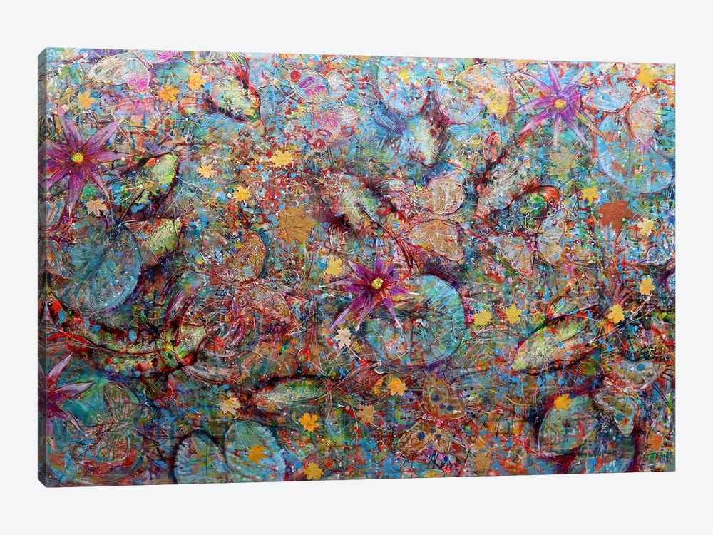 Koi And Butterflies by Rakhmet Redzhepov 1-piece Canvas Wall Art
