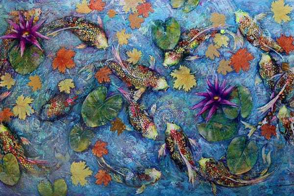 Koi: Koi Fish And Golden Leaves by Rakhmet Redzhepov