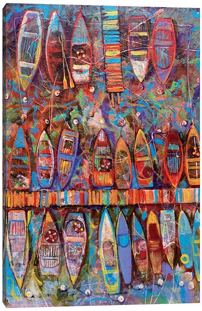 Boats And Sharks Canvas Art Print - Rowboat Art