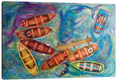 Boats In The Bay Canvas Art Print - Rakhmet Redzhepov
