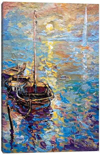 Boats In The Old Bay Canvas Art Print - Rakhmet Redzhepov
