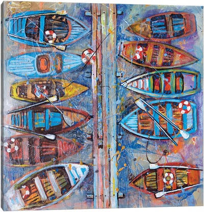 Multicolored Boats Canvas Art Print - Rowboat Art