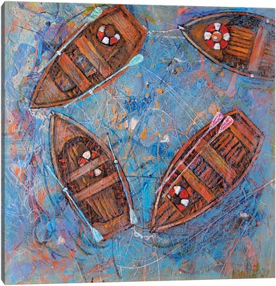 Orange Boats Canvas Art Print - Rowboat Art