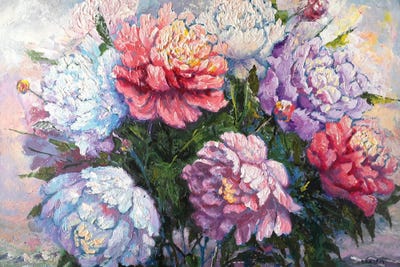 Peonies And Mountains by Rakhmet Redzhepov framed canvas print