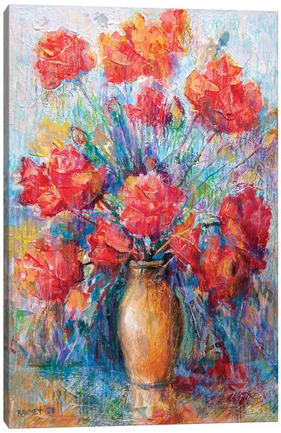 Roses In A Jug Canvas Art Print - Rakhmet Redzhepov