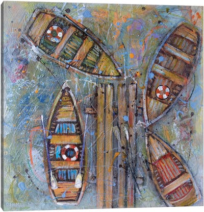 Yellow Boats Canvas Art Print - Rowboat Art
